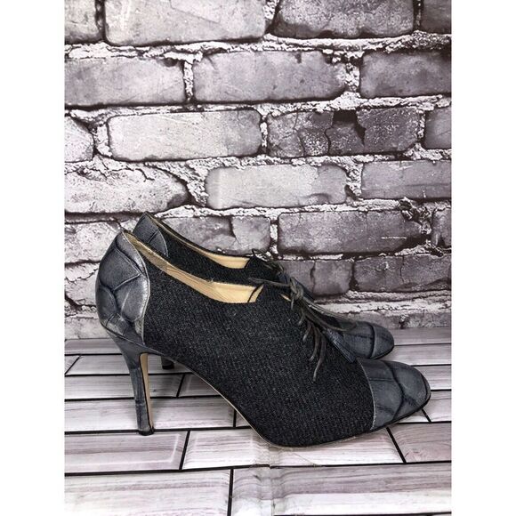 KATE SPADE Crocodile Leather & Wool Lace-Up Oxford Heels Tassels Women’s Sz 9.5B - Picture 6 of 16